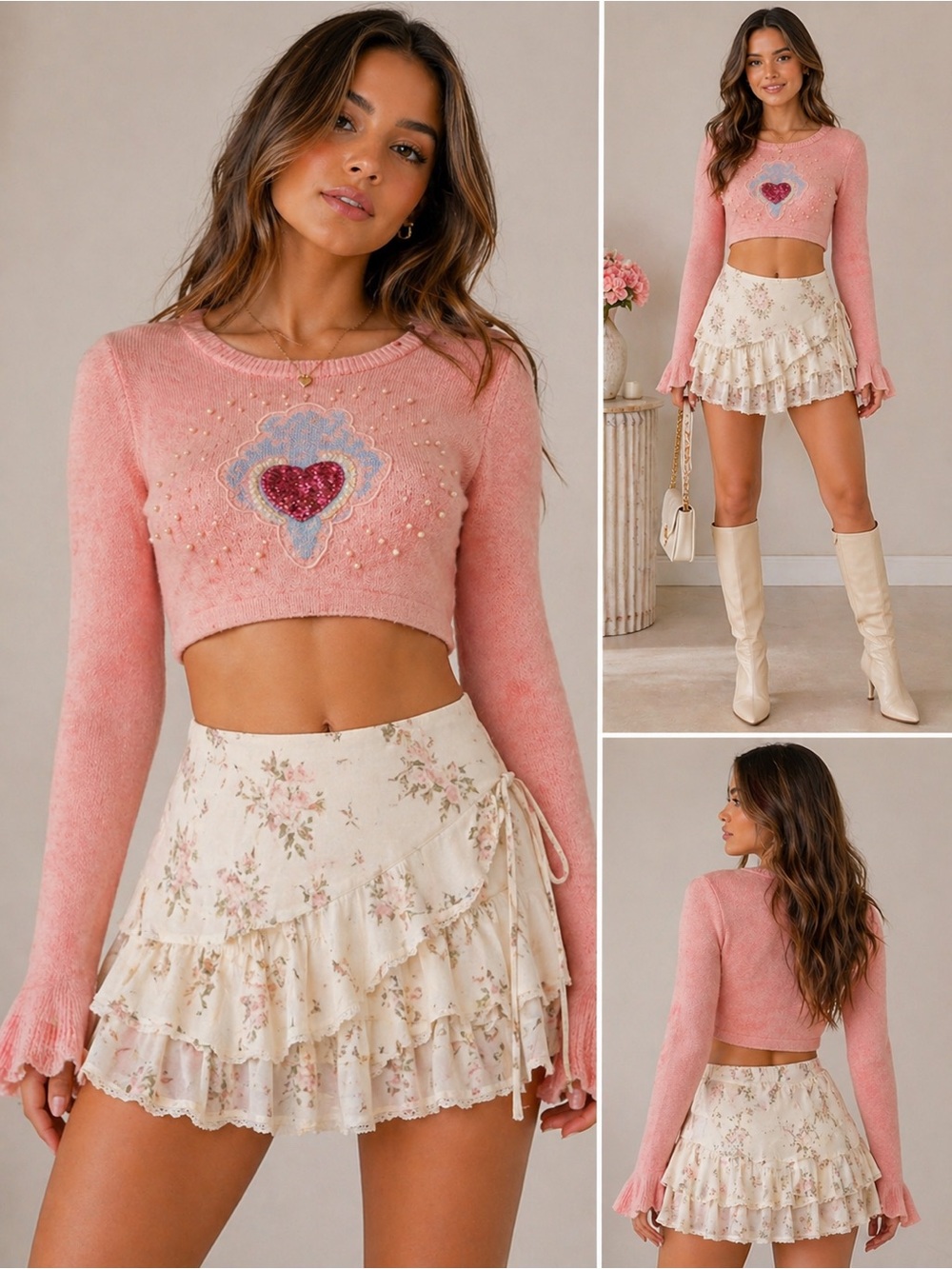 Sugar Thrillz Pink Heart Cropped Sweater XS Y2K Fairycore 💖🎀